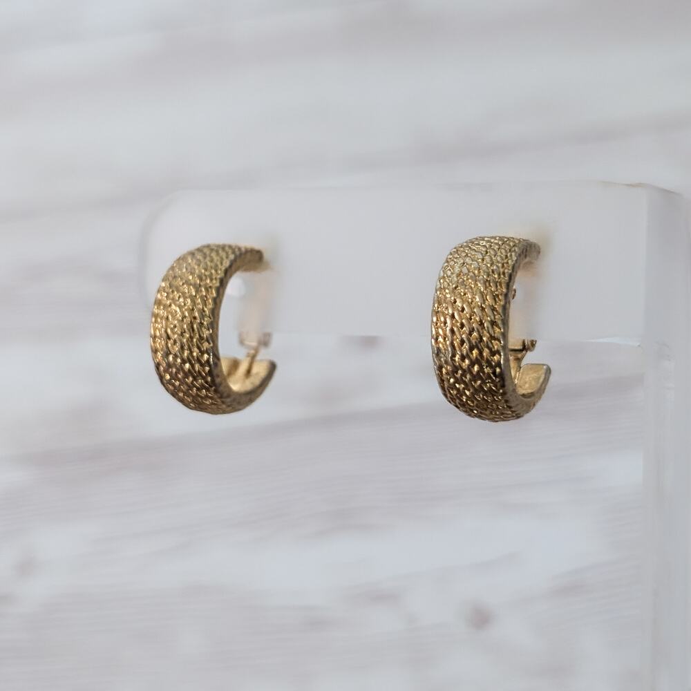 Vintage Clip On Earrings Gold Tone Hoops - Condition Issues